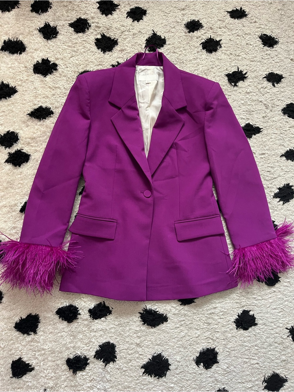 Zara size Medium feather cuff padded shoulder blade blazer one button up blazer - Picture 3 of 14